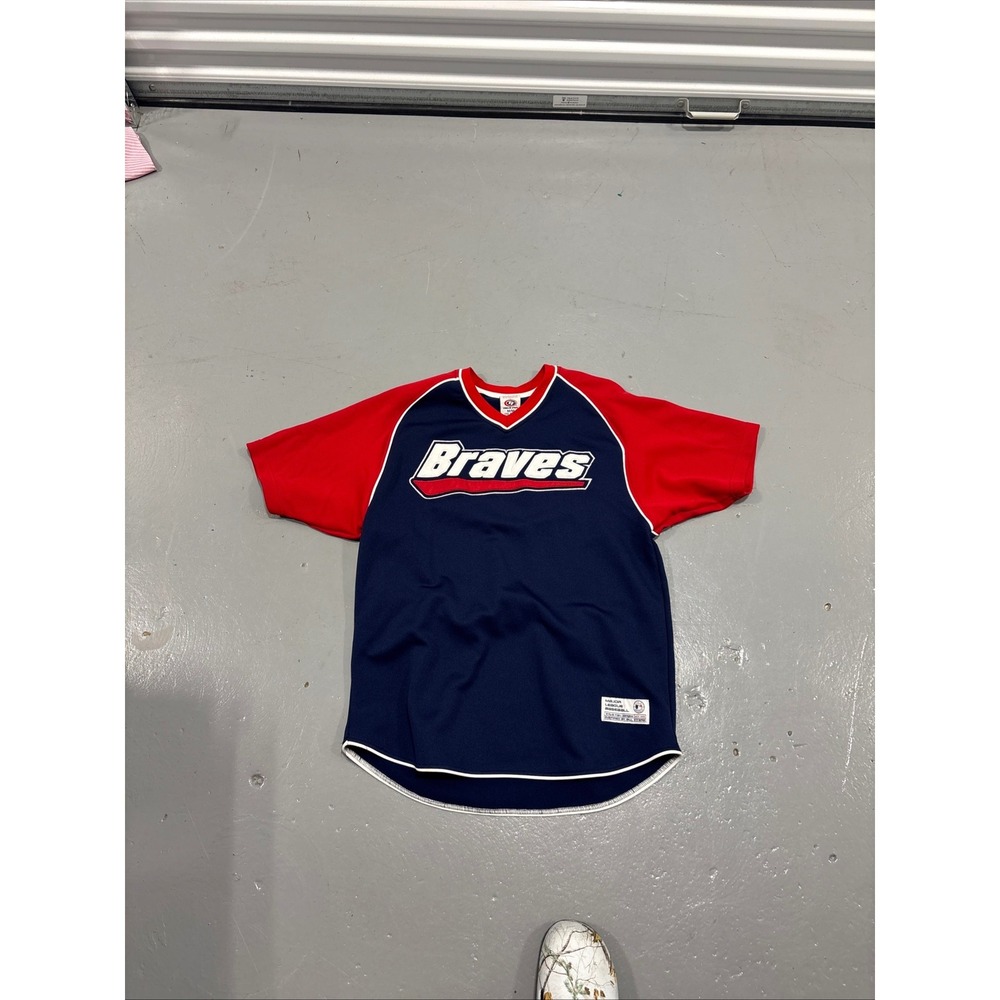 Atlanta Braves MLB True Fan Series Jersey Navy Red Mens‎ Medium V-Neck Baseball